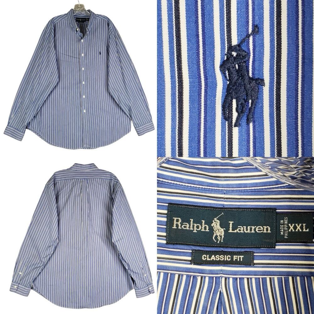 Polo Ralph Lauren Oxford Shirt Mens Size XXL Blue Striped LS Button Down